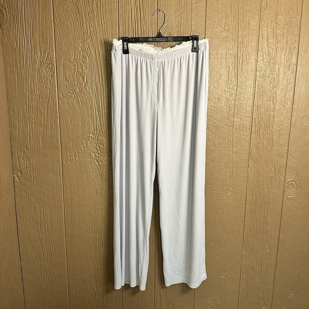 Nuuds Peekaboo Pajama Pant Lavender Floral‎ Lace Ribbed Sz L Wide Leg Sleep